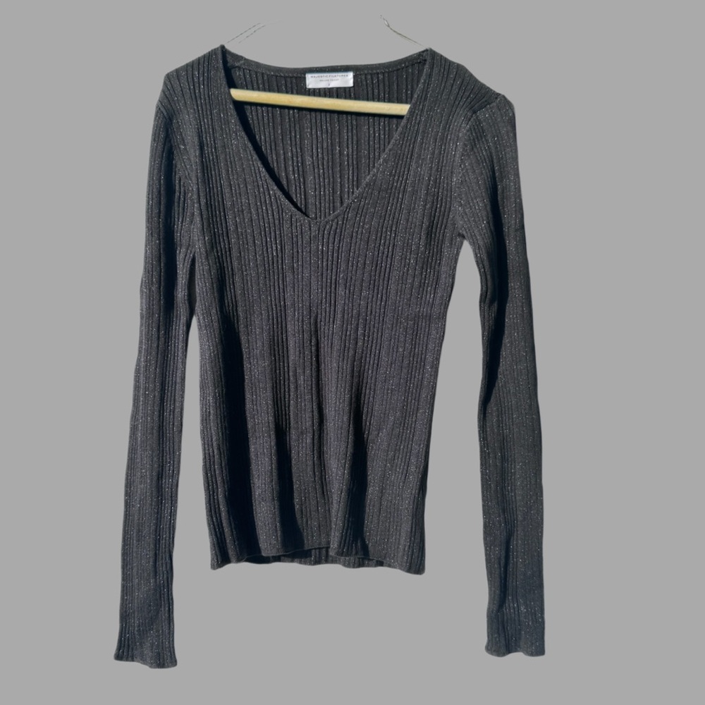 NWOT Majestic Filatures Ribbed Shimmer‎ Sweater Sz 2